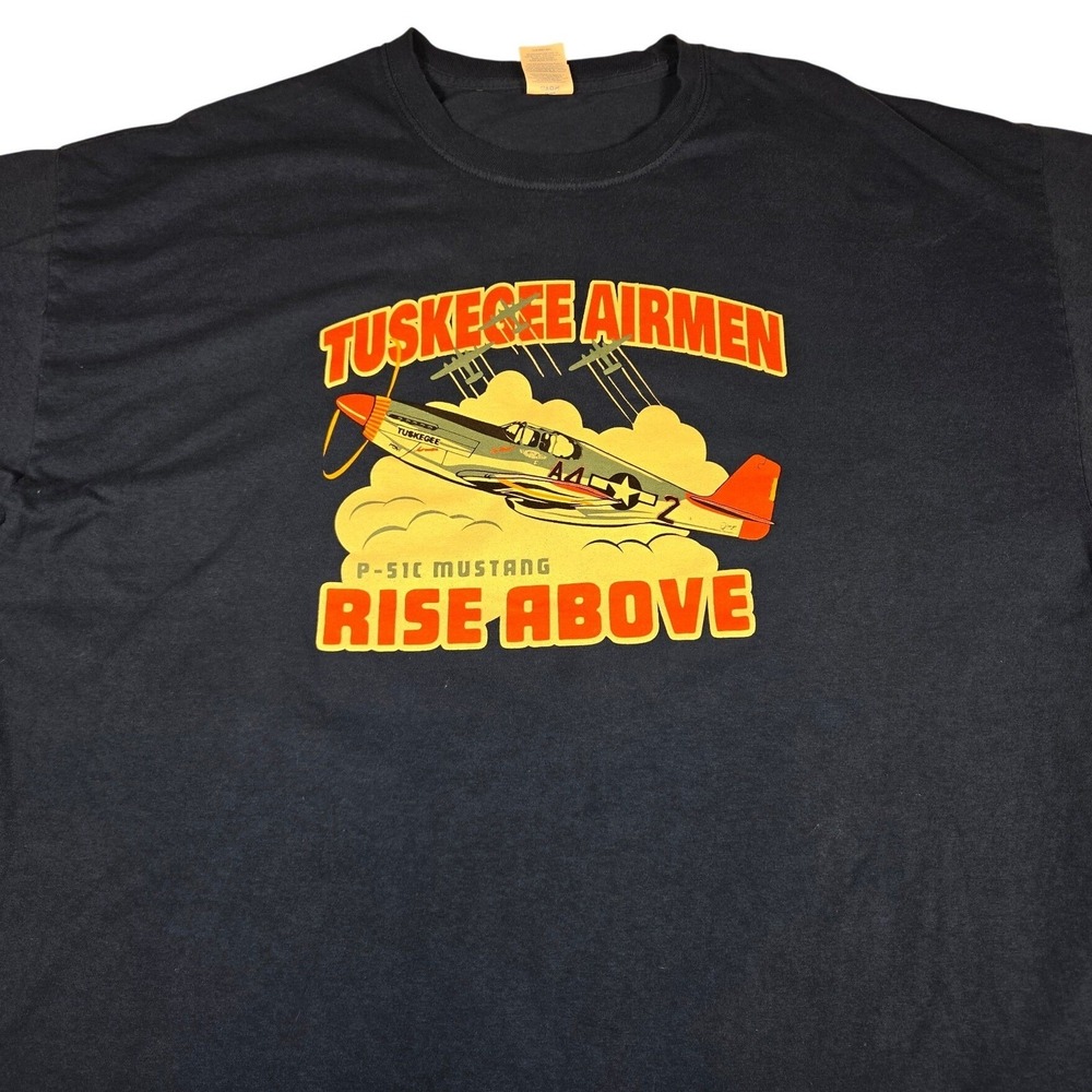 Vtg.Tuskegee Airmen Rise Above P-51C Mustang Graphic T-Shirt Navy Blue Mens 3XL